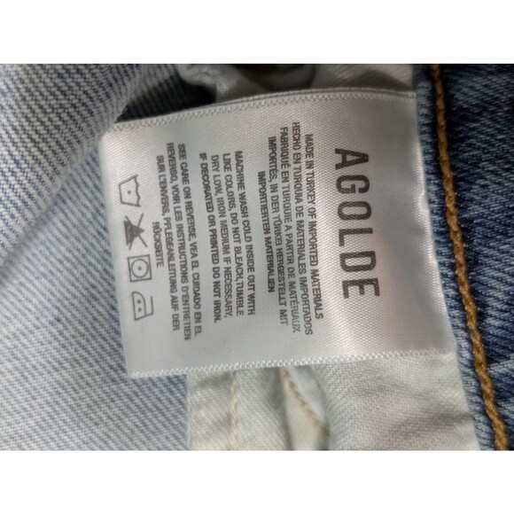 AGOLDE Jeans 27 Light Wash Nico High Rise Slim Raw Hem Distressed Cropped Mb - Picture 6 of 10